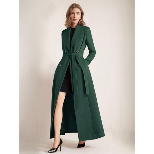 Maxi Woolen Coat For Women Double-breasted Large Lapel Belted A-line Full Length Winter Outerwear 2025 - milanoo.com - Modalova