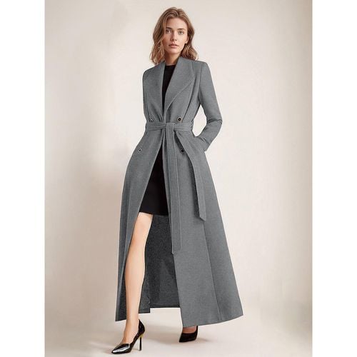 Maxi Woolen Coat For Women Double-breasted Large Lapel Belted A-line Full Length Winter Outerwear 2025 - milanoo.com - Modalova