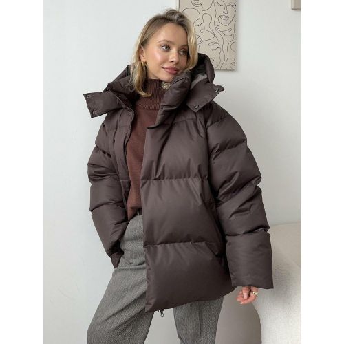 Cotton Puffer Jacket With Hood Winter Quilted Loose Outerwear For Women 2025 - milanoo.com - Modalova