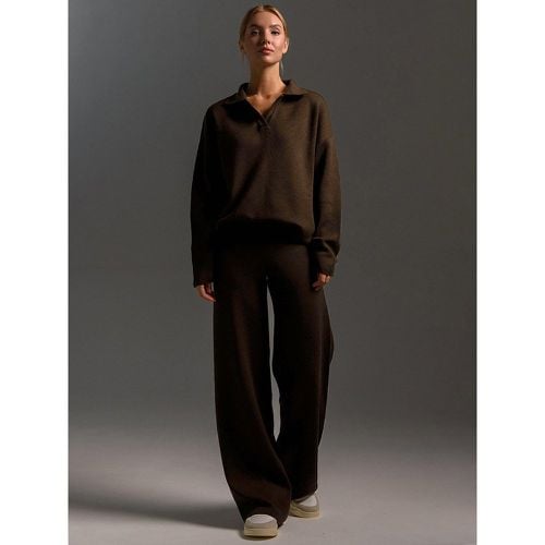 Knit Pant Set Drop Shoulder Pullover And Wide Leg Trousers For Women - milanoo.com - Modalova