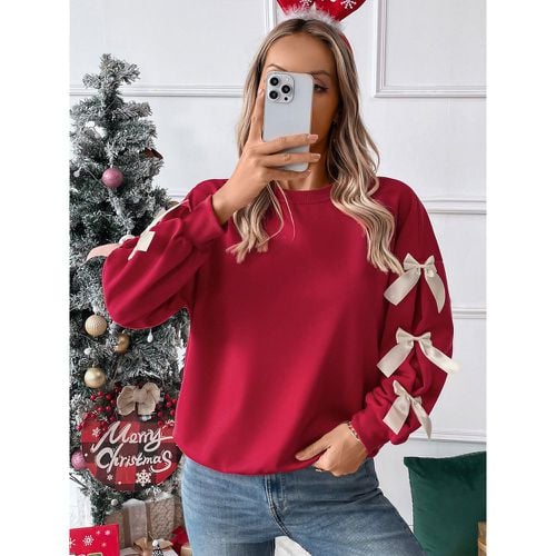 Pullovers For Women Bows Geometric Jewel Neck Long Sleeves Layered Polyester Sweaters - milanoo.com - Modalova