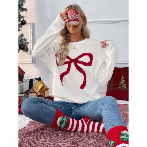 Women Pullover Sweater Bows Geometric Jewel Neck Long Sleeves Layered Acrylic Sweaters - milanoo.com - Modalova