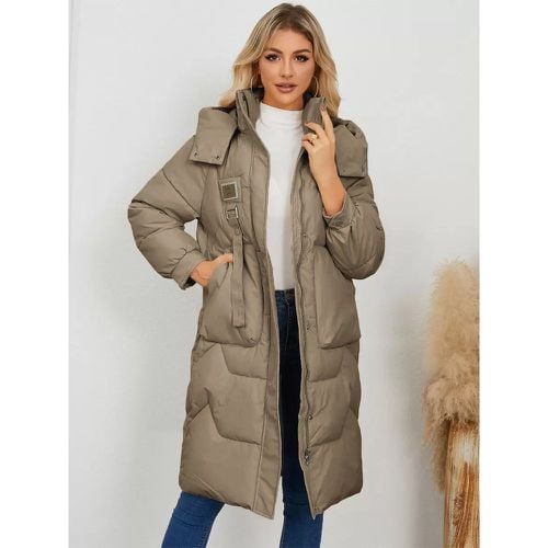 Puffer Coats Stand Collar Buttons Lace-up Long Sleeves Outerwear - milanoo.com - Modalova