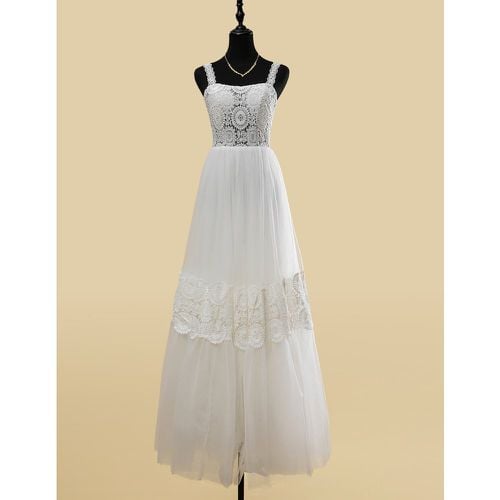 Boho Wedding Dress Lace Cut Out A-Line Floor-Length Natural Waist Zipper Sleeveless Designed Neckline - milanoo.com - Modalova