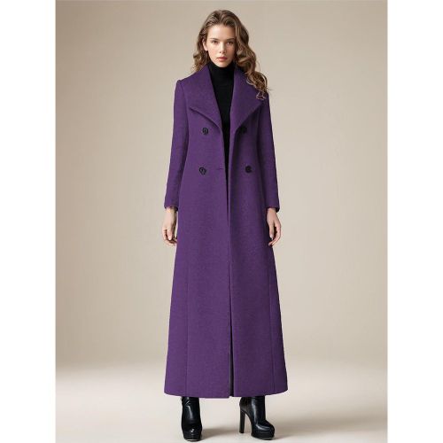 Woolen Coat For Women Turndown Collar Double-breasted Full Length Retro Wrap Coat Winter Outerwear 2025 - milanoo.com - Modalova