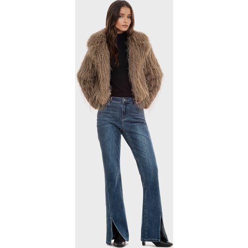 Faux Fur Coats Apricot Long Sleeves Faux Fur Jacket Winter Coat - milanoo.com - Modalova