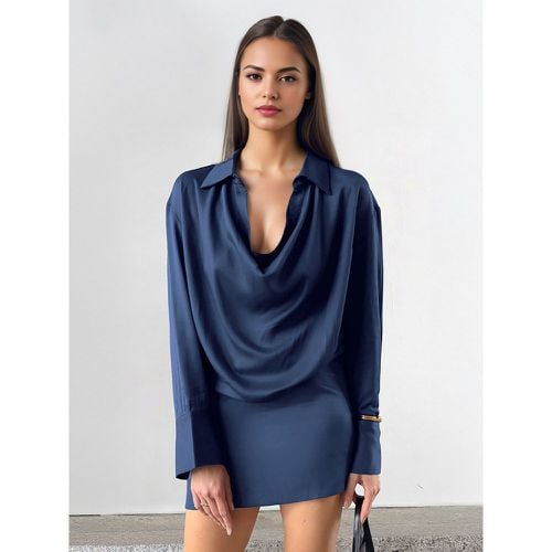 Satin Dress Cowl Neck Long Sleeves Pleated Sexy Mini Dress For Women 2025 - milanoo.com - Modalova