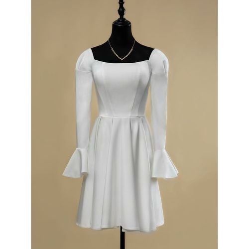 Short Wedding Dress Square Neck Long Sleeves A-Line Short Short Bridal Dress - milanoo.com - Modalova