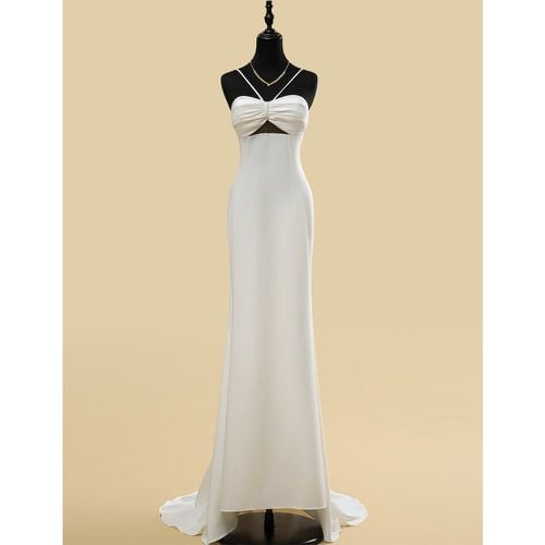 Wedding Dress Designed Neckline Sleeveless Natural Waist Pleated With Train Bridal Mermaid Dress - milanoo.com - Modalova