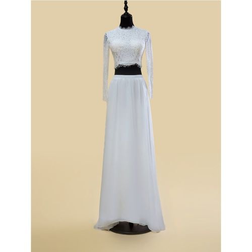 Two-piece Wedding Dress Chiffon Cut Out Jewel Neck Two-piece With Train Wedding Dress Functional Buttons Long Sleeves Long 20cm - milanoo.com - Modalova