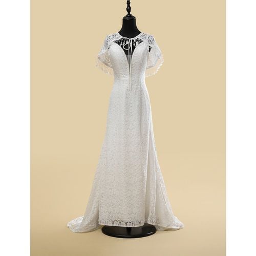 Boho Wedding Dress Lace Fringe Sheath With Train Natural Waist Zipper Sleeveless V-Neck - milanoo.com - Modalova