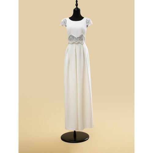 Two-piece Wedding Dress Lace Cut Out Jewel Neck Two-piece Floor-Length Zipper Short Sleeves Floor Length - milanoo.com - Modalova