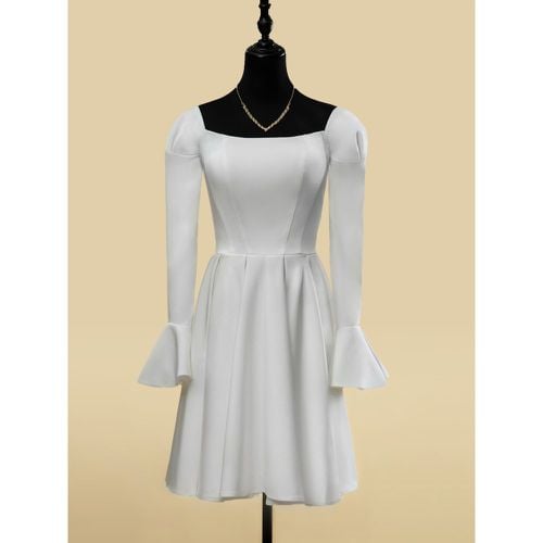 Short Wedding Dress Square Neck Long Sleeves A-Line Short Short Bridal Dress - milanoo.com - Modalova