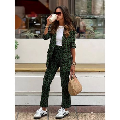 Leopard Suits For Women Notched Lapel Blazer and Slim Fit Pants Spring Casual Two Piece Set 2025 - milanoo.com - Modalova