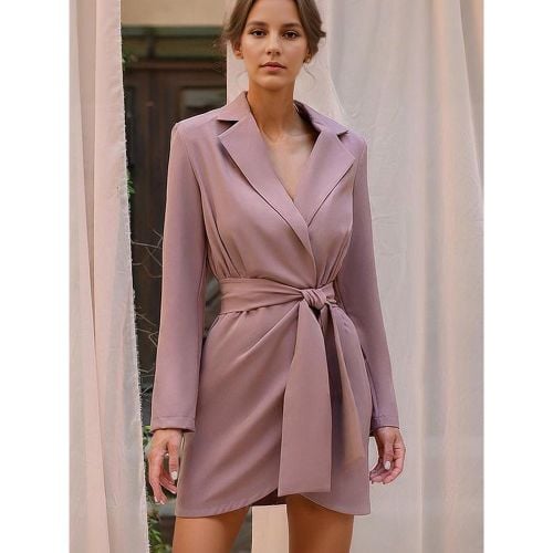 Blazer Dress With Belt Notched Lapel Long Sleeve Chic Mini Dress For Women 2025 - milanoo.com - Modalova