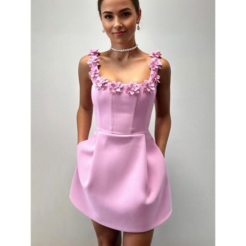 A-line Dress with Floral Embellishments No-sleeve Backless Birthday Party Mini Bud Dress For Women 2025 - milanoo.com - Modalova