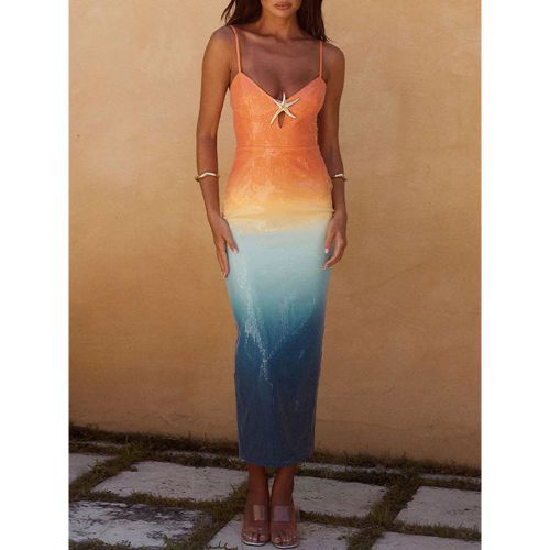 Gradient Sequin Strap Dress With Starfish Detail Summer Beach Vacation Bodycon Long Dress For Women 2025 - milanoo.com - Modalova