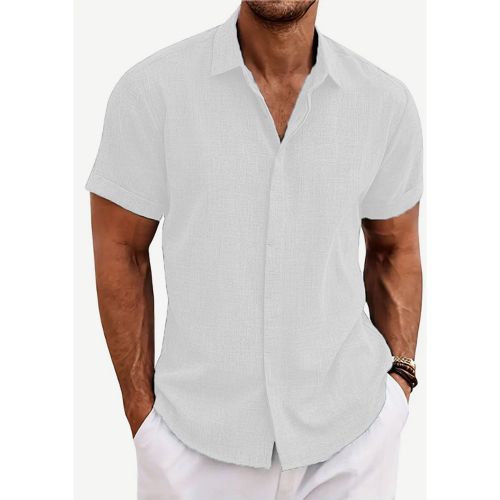 Men's Button-Down Shirts Short Sleeve Casual Tops Beach Summer Wedding Shirts - milanoo.com - Modalova