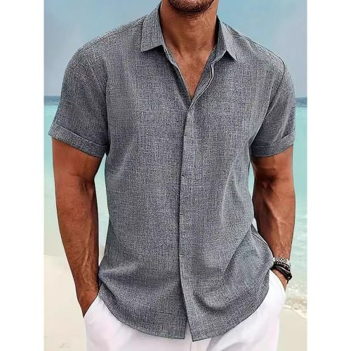 Men's Button-Down Shirts Short Sleeve Casual Tops Beach Summer Wedding Shirts - milanoo.com - Modalova