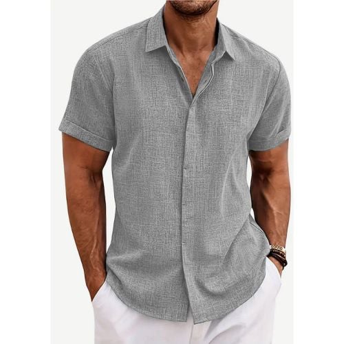 Men's Button-Down Shirts Short Sleeve Casual Tops Beach Summer Wedding Shirts - milanoo.com - Modalova