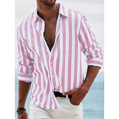 Casual Shirts For Men Turndown Collar Stripes Long Sleeve Men's Shirts - milanoo.com - Modalova