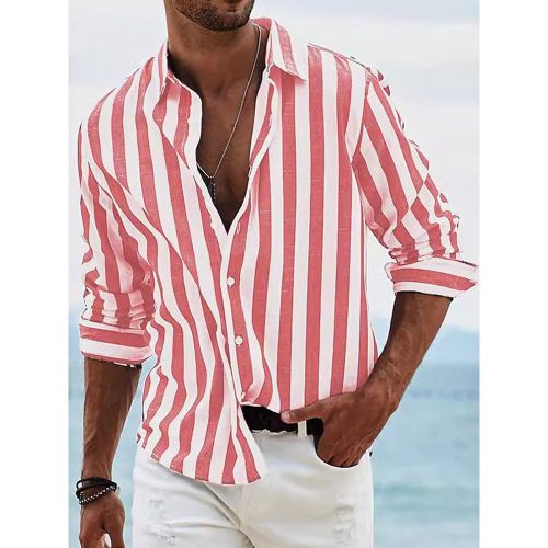 Casual Shirts For Men Turndown Collar Stripes Long Sleeve Men's Shirts - milanoo.com - Modalova