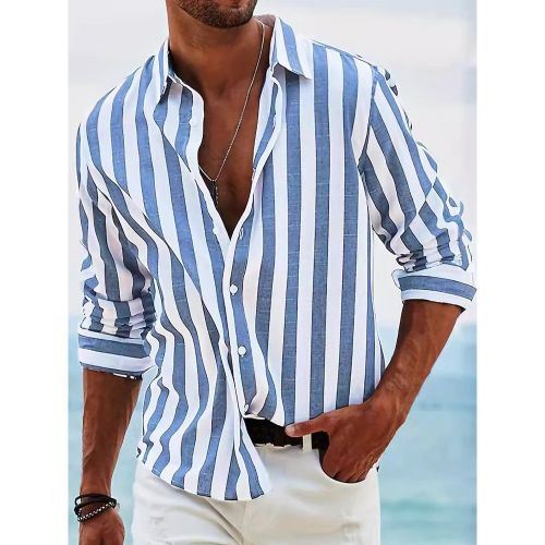 Casual Shirts For Men Turndown Collar Stripes Long Sleeve Men's Shirts - milanoo.com - Modalova