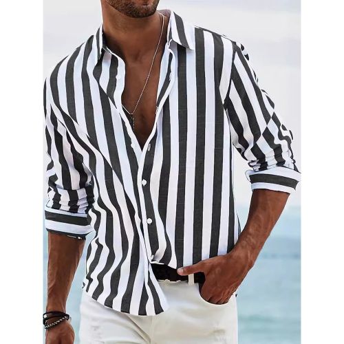 Casual Shirts For Men Turndown Collar Stripes Long Sleeve Men's Shirts - milanoo.com - Modalova