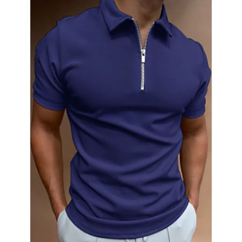 Men‘s Polo Shirt Turndown Collar Short Sleeves Zipper Regular Fit T-Shirts - milanoo.com - Modalova