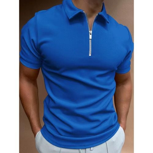 Men‘s Polo Shirt Turndown Collar Short Sleeves Zipper Regular Fit T-Shirts - milanoo.com - Modalova