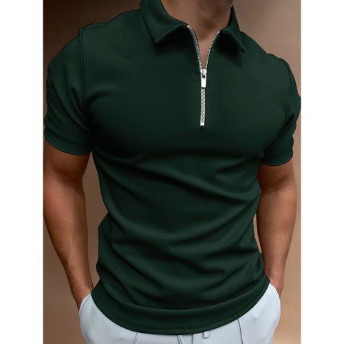 Men‘s Polo Shirt Turndown Collar Short Sleeves Zipper Regular Fit T-Shirts - milanoo.com - Modalova