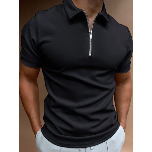 Men‘s Polo Shirt Turndown Collar Short Sleeves Zipper Regular Fit T-Shirts - milanoo.com - Modalova