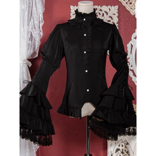 Gothic Lolita Blouses White Lolita Top Long Sleeves Ruffles Lace Lolita Shirt - milanoo.com - Modalova