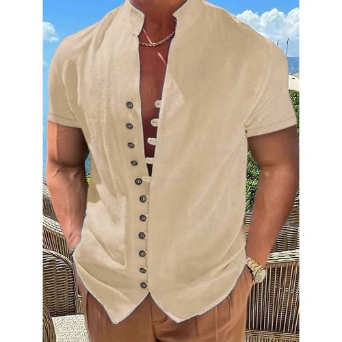 Summer Beach Casual Shirts Short Sleeve Linen Men's Shirts - milanoo.com - Modalova