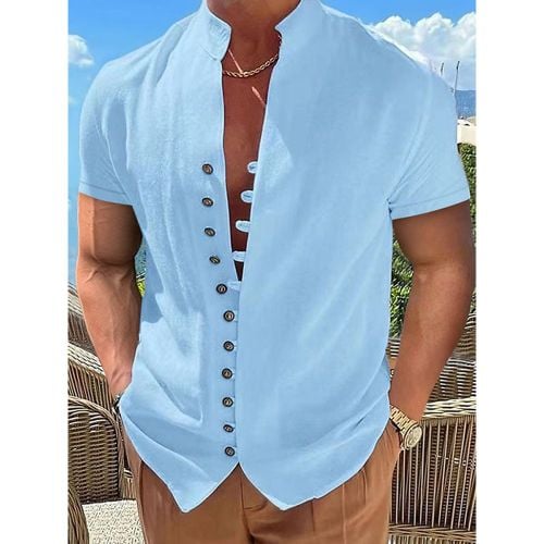 Summer Beach Casual Shirts Short Sleeve Linen Men's Shirts - milanoo.com - Modalova