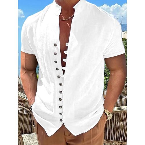 Summer Beach Casual Shirts Short Sleeve Linen Men's Shirts - milanoo.com - Modalova