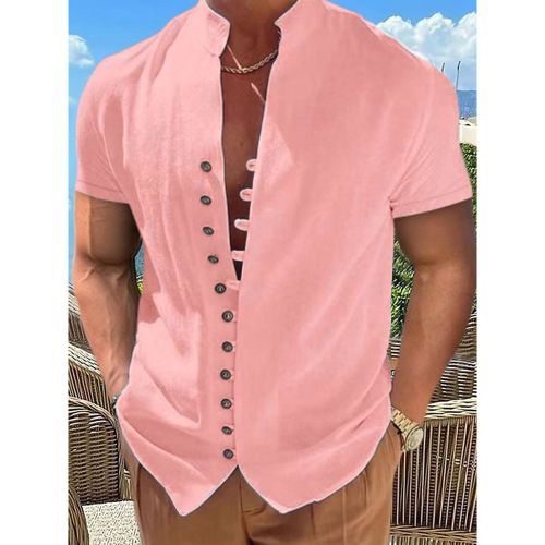 Summer Beach Casual Shirts Short Sleeve Linen Men's Shirts - milanoo.com - Modalova