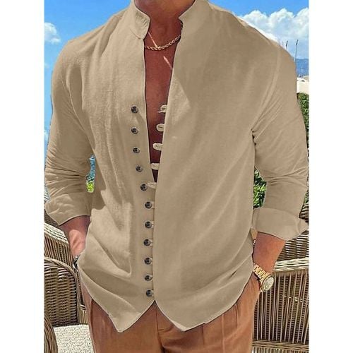 Man's Casual Shirt Stand Collar Long Sleeve Casual Linen Men's Shirts - milanoo.com - Modalova