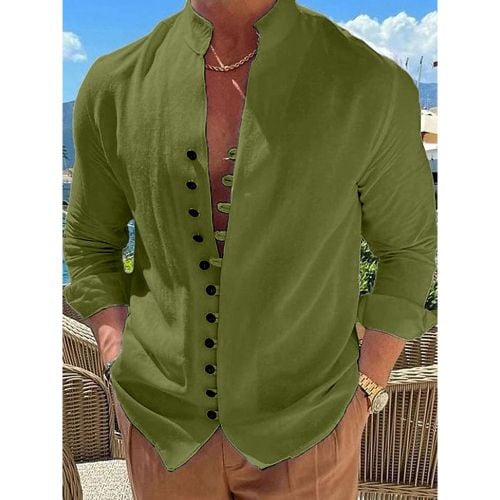 Man's Casual Shirt Stand Collar Long Sleeve Casual Linen Men's Shirts - milanoo.com - Modalova