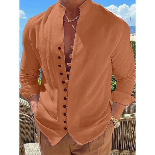 Man's Casual Shirt Stand Collar Long Sleeve Casual Linen Men's Shirts - milanoo.com - Modalova