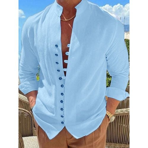 Man's Casual Shirt Stand Collar Long Sleeve Casual Linen Men's Shirts - milanoo.com - Modalova