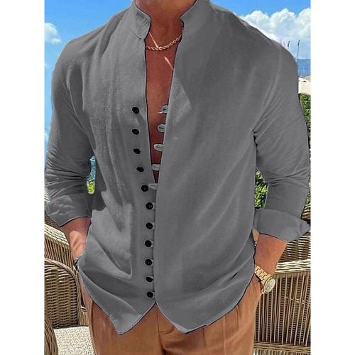 Man's Casual Shirt Stand Collar Long Sleeve Casual Linen Men's Shirts - milanoo.com - Modalova