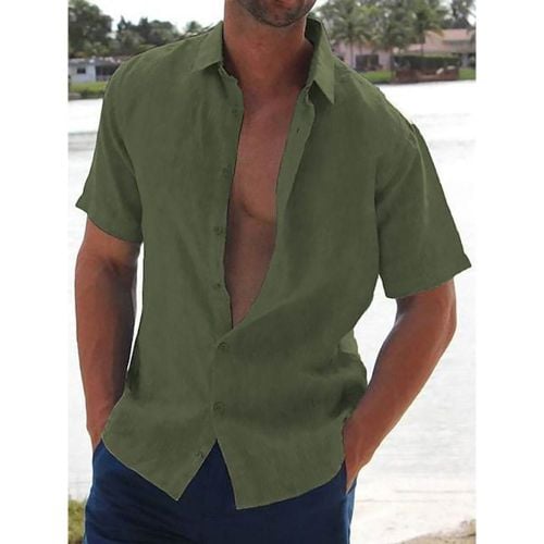 Man's Casual Shirts Turndown Collar Short Sleeve Summer Beach Shirts - milanoo.com - Modalova