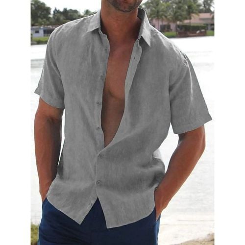 Man's Casual Shirts Turndown Collar Short Sleeve Summer Beach Shirts - milanoo.com - Modalova