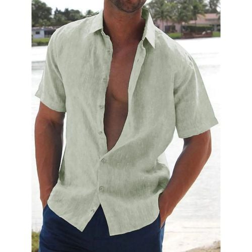 Man's Casual Shirts Turndown Collar Short Sleeve Summer Beach Shirts - milanoo.com - Modalova