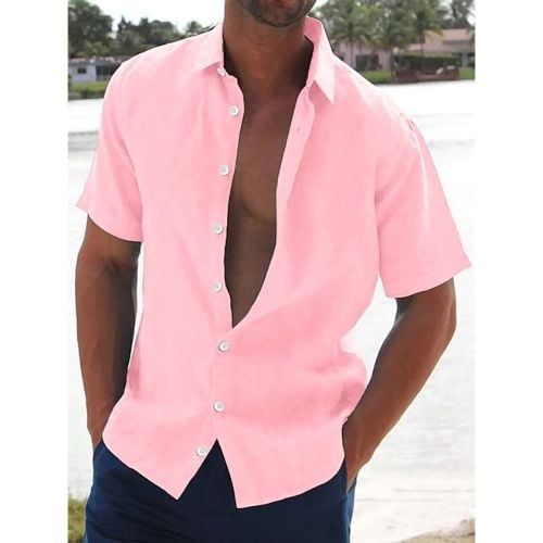 Man's Casual Shirts Turndown Collar Short Sleeve Summer Beach Shirts - milanoo.com - Modalova