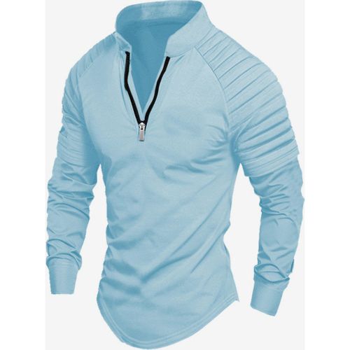 Mens Polo Shirt V-Neck Long Sleeves Zipper Regular Fit Gray Handsome Polo Shirts - milanoo.com - Modalova