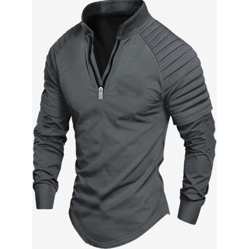 Mens Polo Shirt V-Neck Long Sleeves Zipper Regular Fit Handsome Polo Shirts - milanoo.com - Modalova