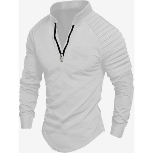 Mens Polo Shirt V-Neck Long Sleeves Zipper Regular Fit Gray Handsome Polo Shirts - milanoo.com - Modalova