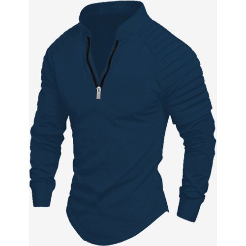 Mens Polo Shirt V-Neck Long Sleeves Zipper Regular Fit Gray Handsome Polo Shirts - milanoo.com - Modalova